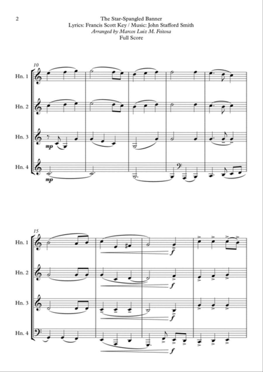 The Star-Spangled Banner (American Anthem) - Horn in F Quartet French Horn Quartet scores gallery preview page 4
