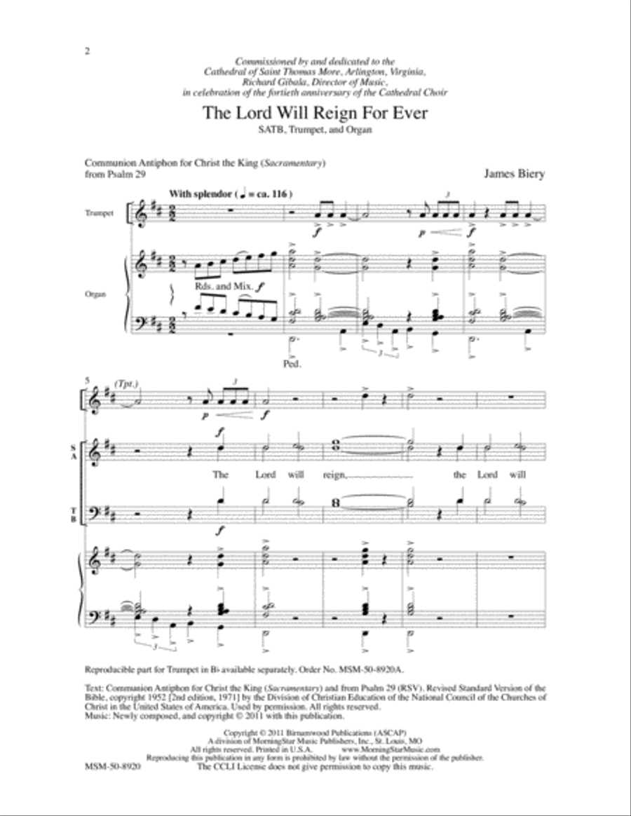 The Lord Will Reign For Ever 4-Part scores gallery preview page 2