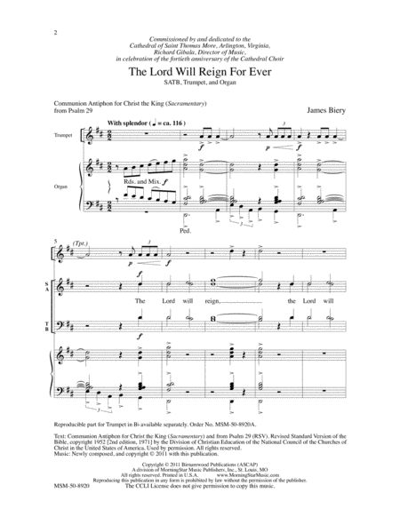 The Lord Will Reign For Ever (Choral Score) image number null