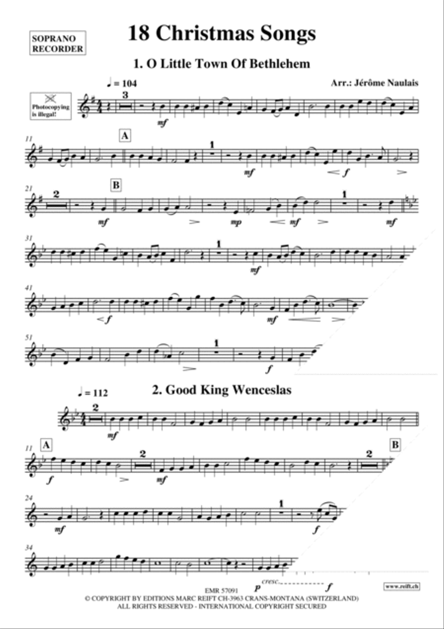 18 Christmas Songs Soprano Recorder scores gallery preview page 3