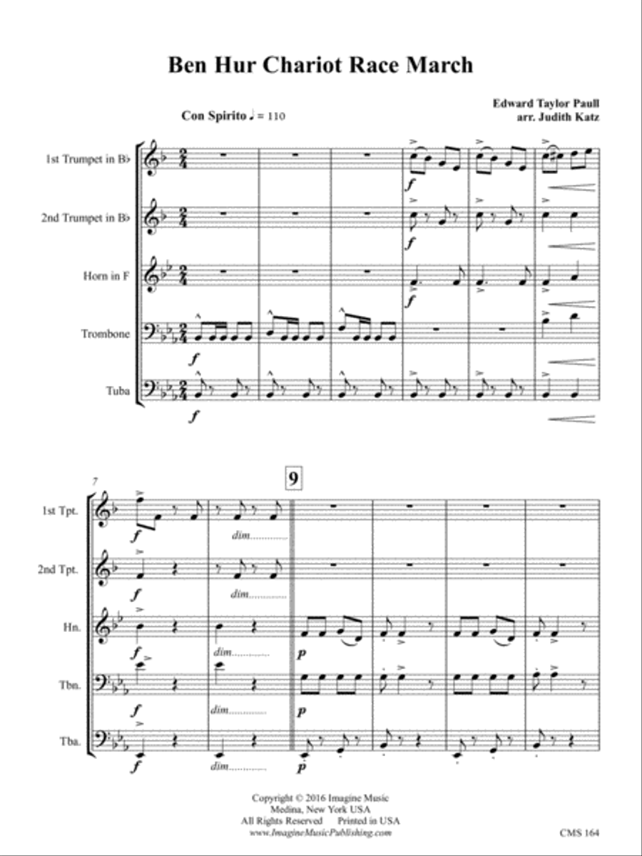 Ben Hur Chariot Race March Brass Quintet scores gallery preview page 3