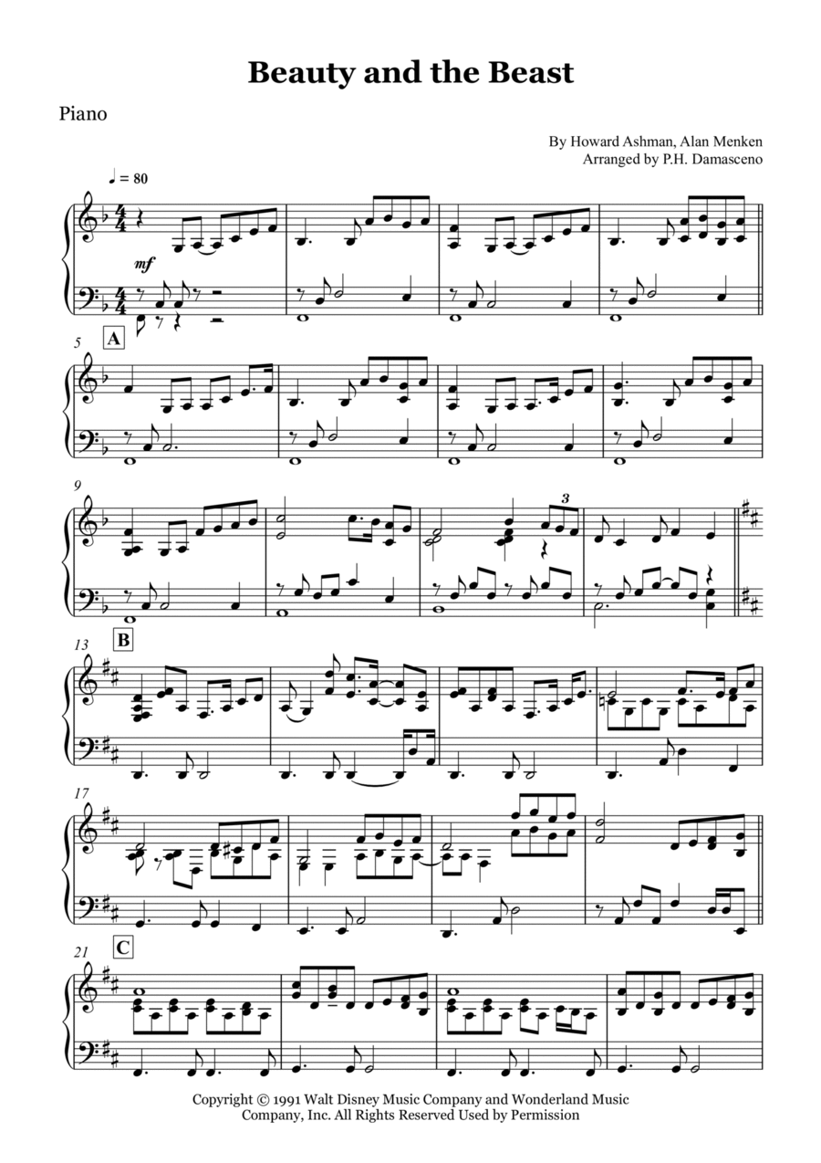 Beauty And The Beast Piano Solo scores gallery preview page 1