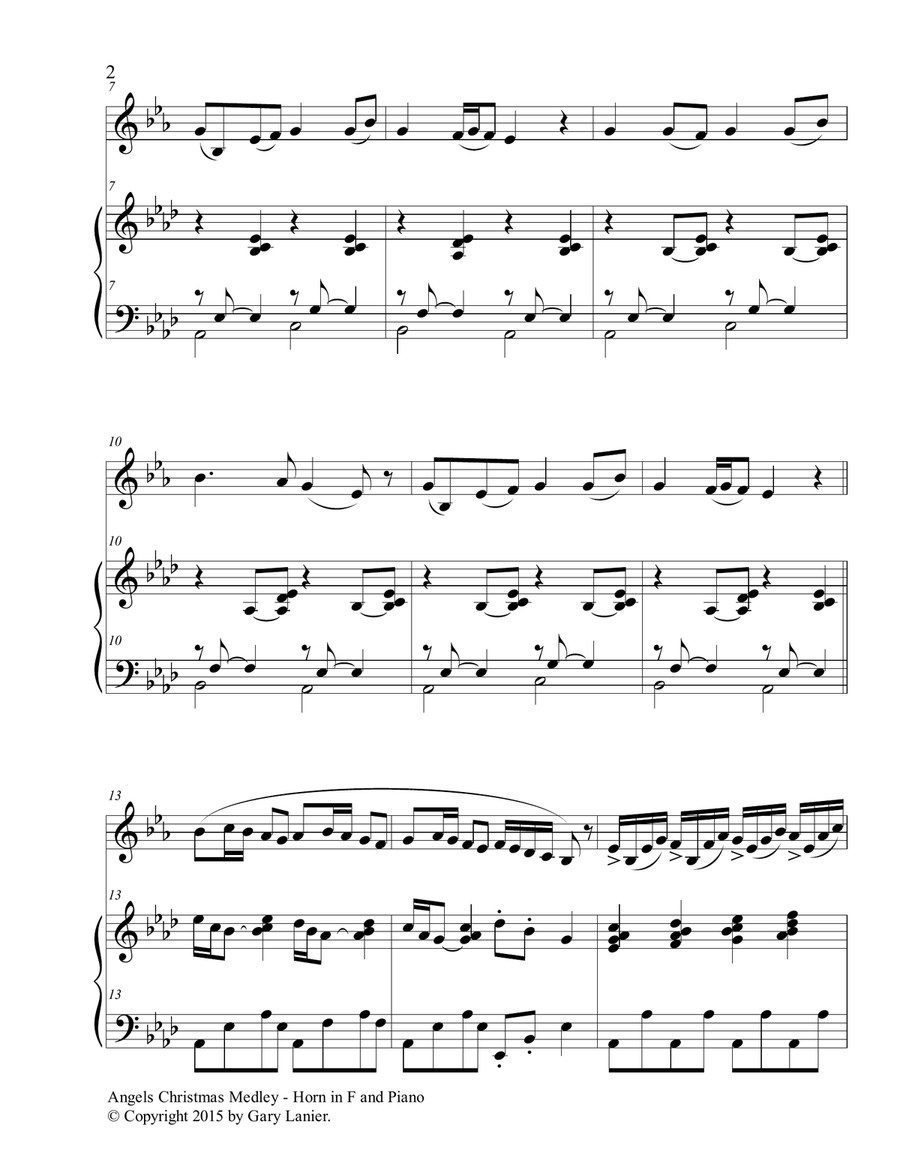 Gary Lanier: ANGELS CHRISTMAS MEDLEY (Duet – Horn in F & Piano with Parts) Brass Duet scores gallery preview page 3