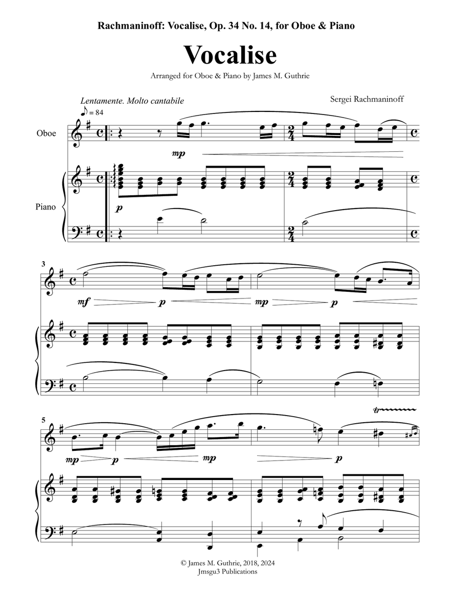 Rachmaninoff: Vocalise for Oboe & Piano