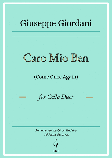Caro Mio Ben (Come Once Again) for Cello Duet (Full Score and Parts) image number null