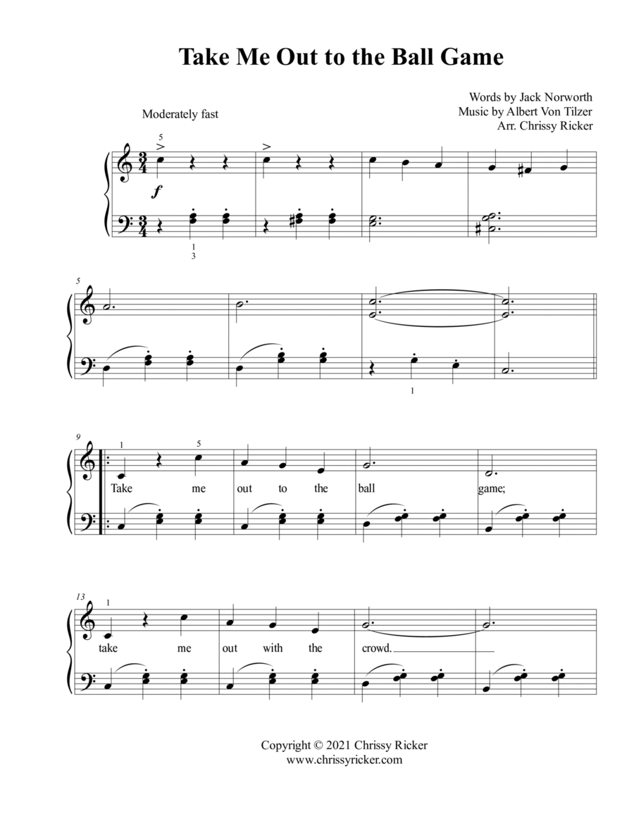 Take Me Out to the Ball Game - easy piano Easy Piano scores gallery preview page 1