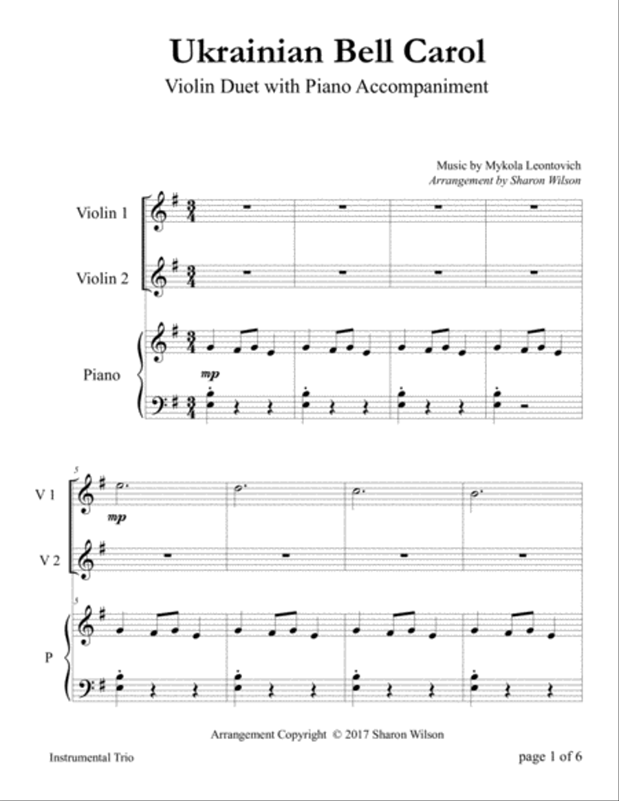 Ukrainian Bell Carol (Violin Duet with Piano Accompaniment) Flute scores gallery preview page 4