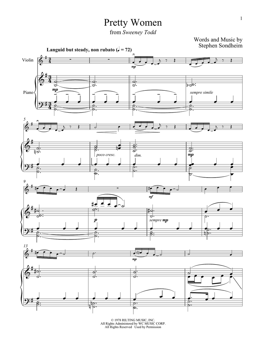 Pretty Women (from Sweeney Todd) Violin Solo scores gallery preview page 1