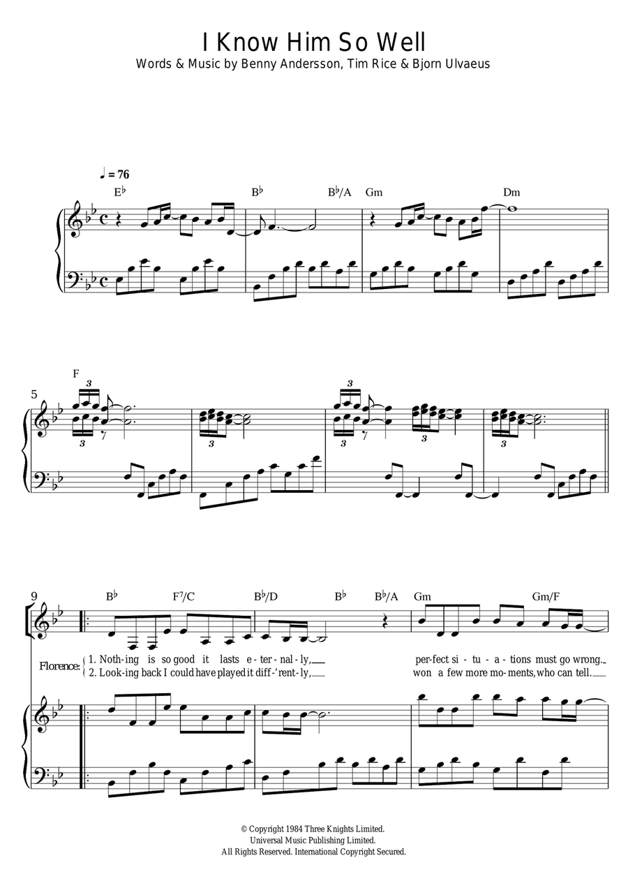 I Know Him So Well (from Chess) Piano, Vocal scores gallery preview page 1