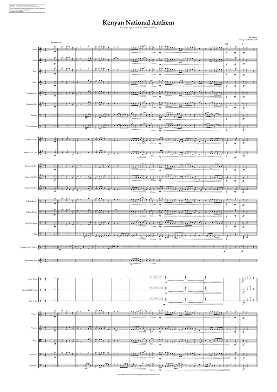 Kenyan National Anthem for Orchestra ( Orchestre national d'Île-de-France Edition) Full Orchestra scores gallery preview page 2