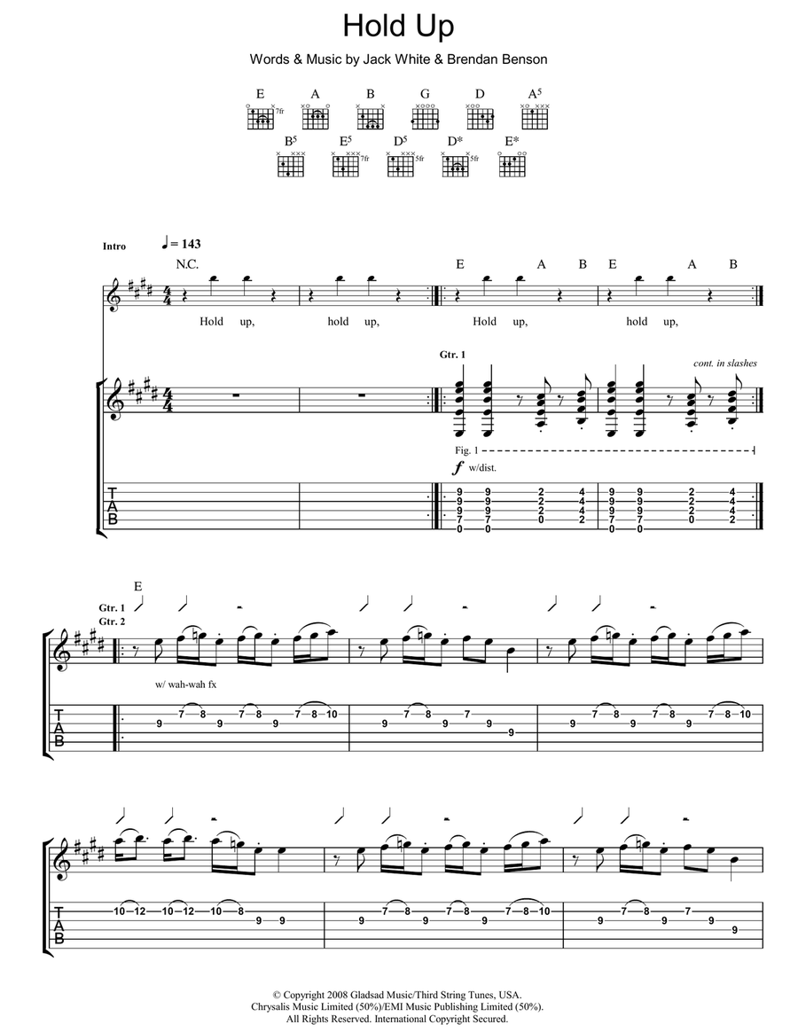 Hold Up Guitar Tablature scores gallery preview page 1