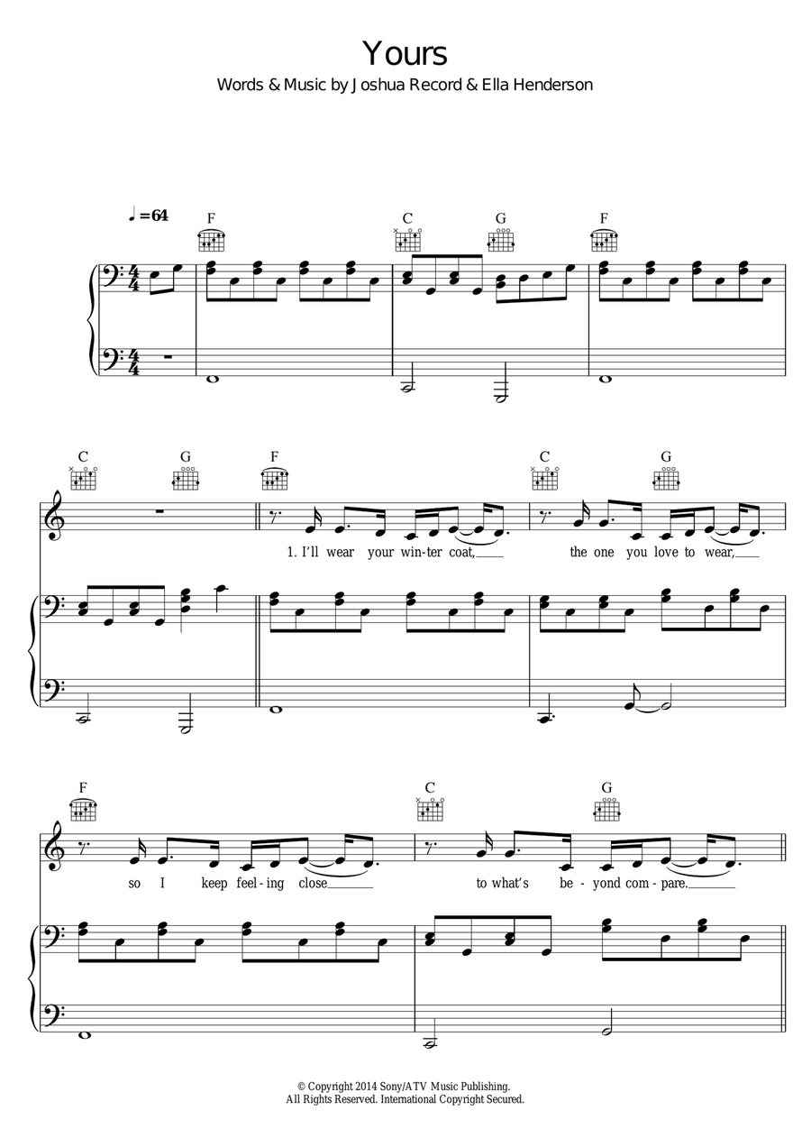 Yours Piano, Vocal scores gallery preview page 1
