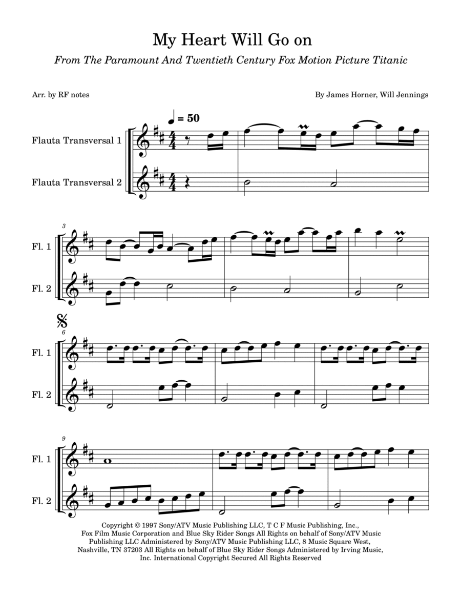 My Heart Will Go On (Love Theme From 'titanic') Flute Duet scores gallery preview page 1