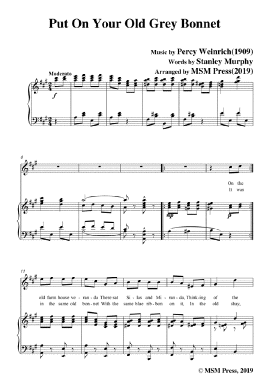 Percy Wenrich-Put On Your Old Grey Bonnet,in A Major,for Voice&Piano Voice scores gallery preview page 3