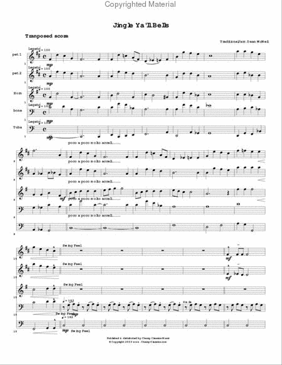 Jingle Y’All Bells (comical version) for Brass Quintet Brass Quintet scores gallery preview page 2