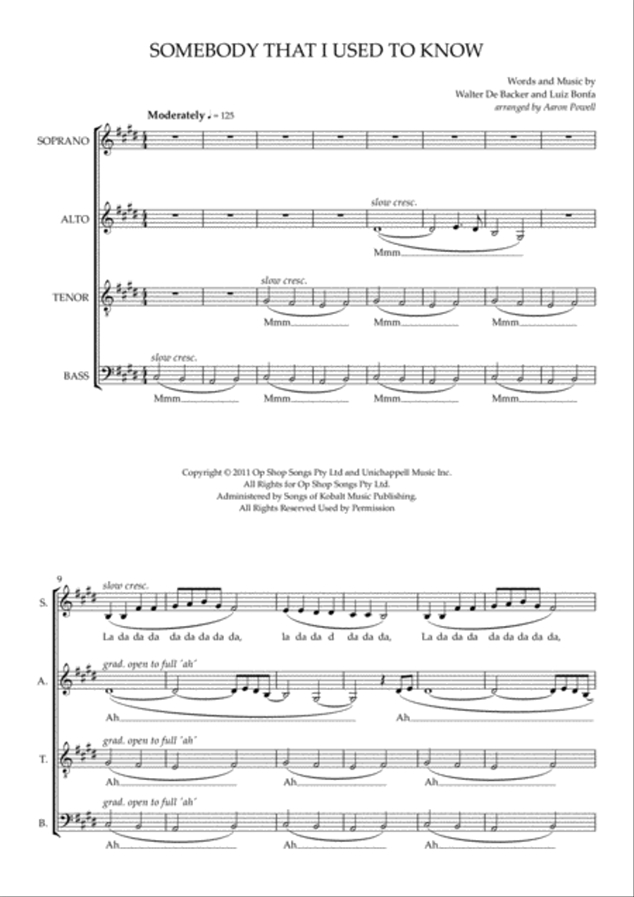 Somebody That I Used To Know 4-Part scores gallery preview page 1