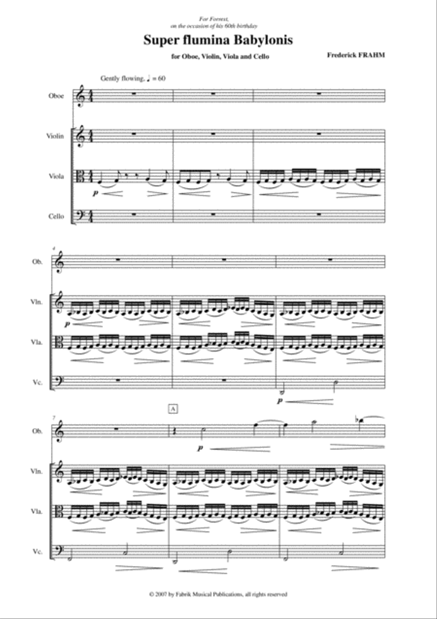 Frederick Frahm: Super flumina Babylonis for Oboe, Violon, Viola and Cello Small Ensemble scores gallery preview page 2