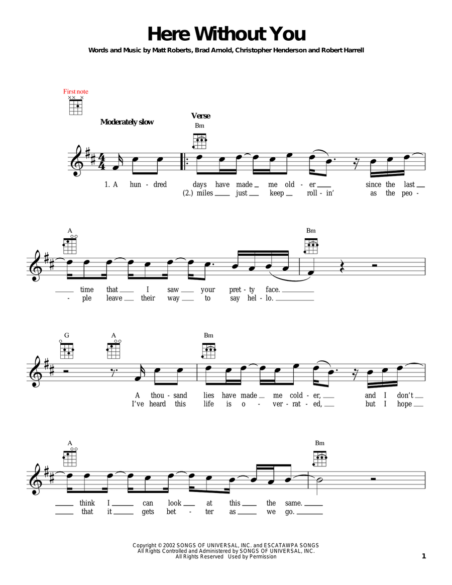 Here Without You Ukulele scores gallery preview page 1