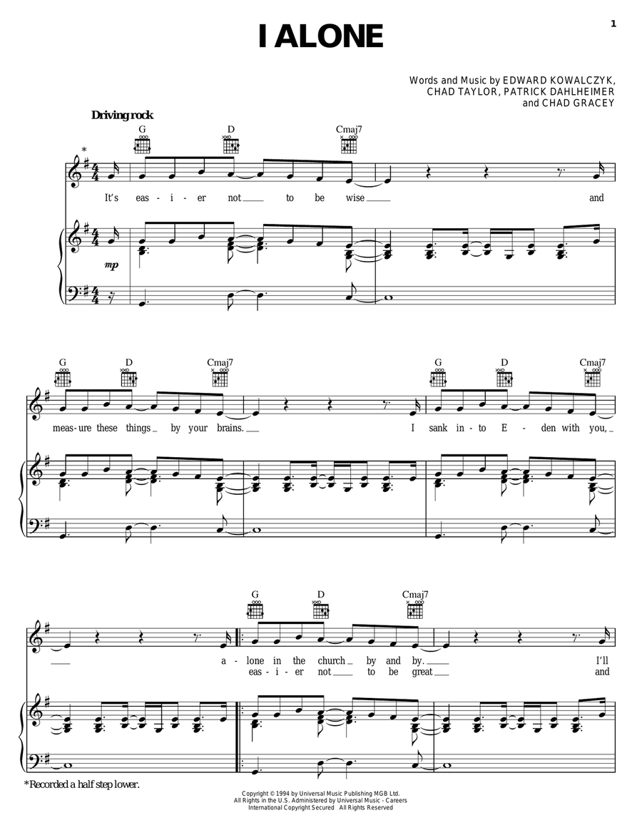 I Alone I Alone Piano, Vocal, Guitar scores gallery preview page 1