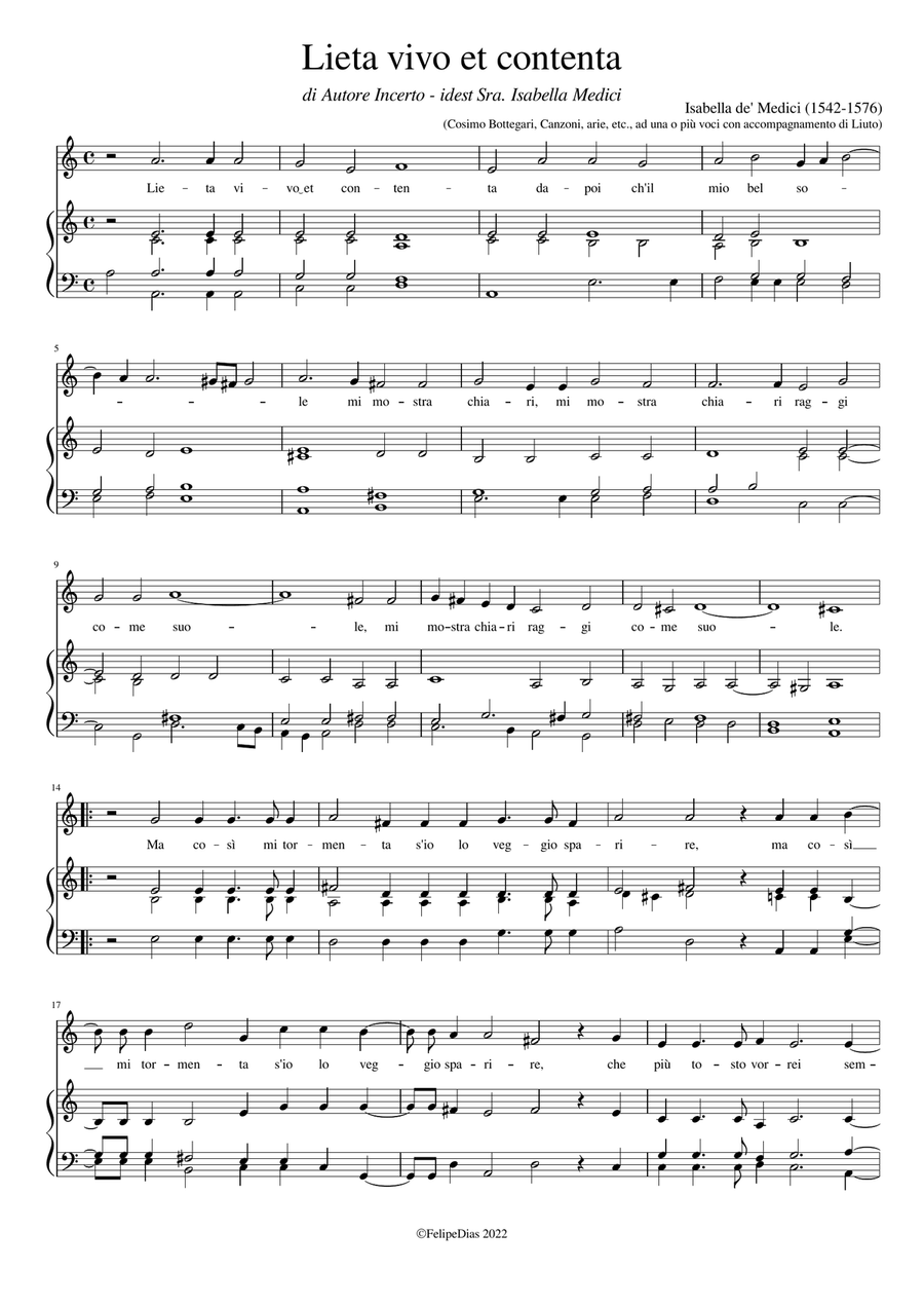 Lieta vivo et contenta (A minor) Piano, Vocal scores gallery preview page 1