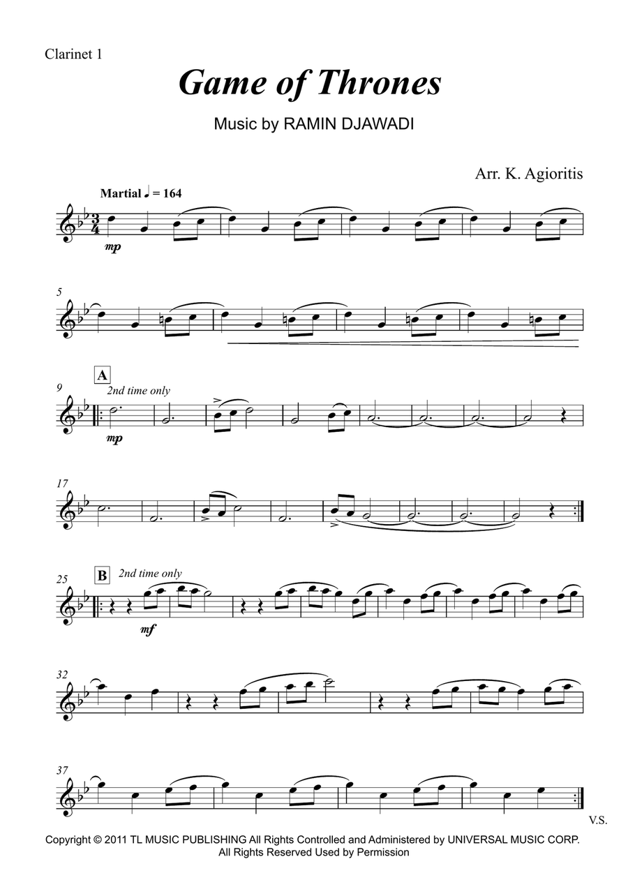 Game Of Thrones Game Of Thrones Clarinet Quartet scores gallery preview page 6