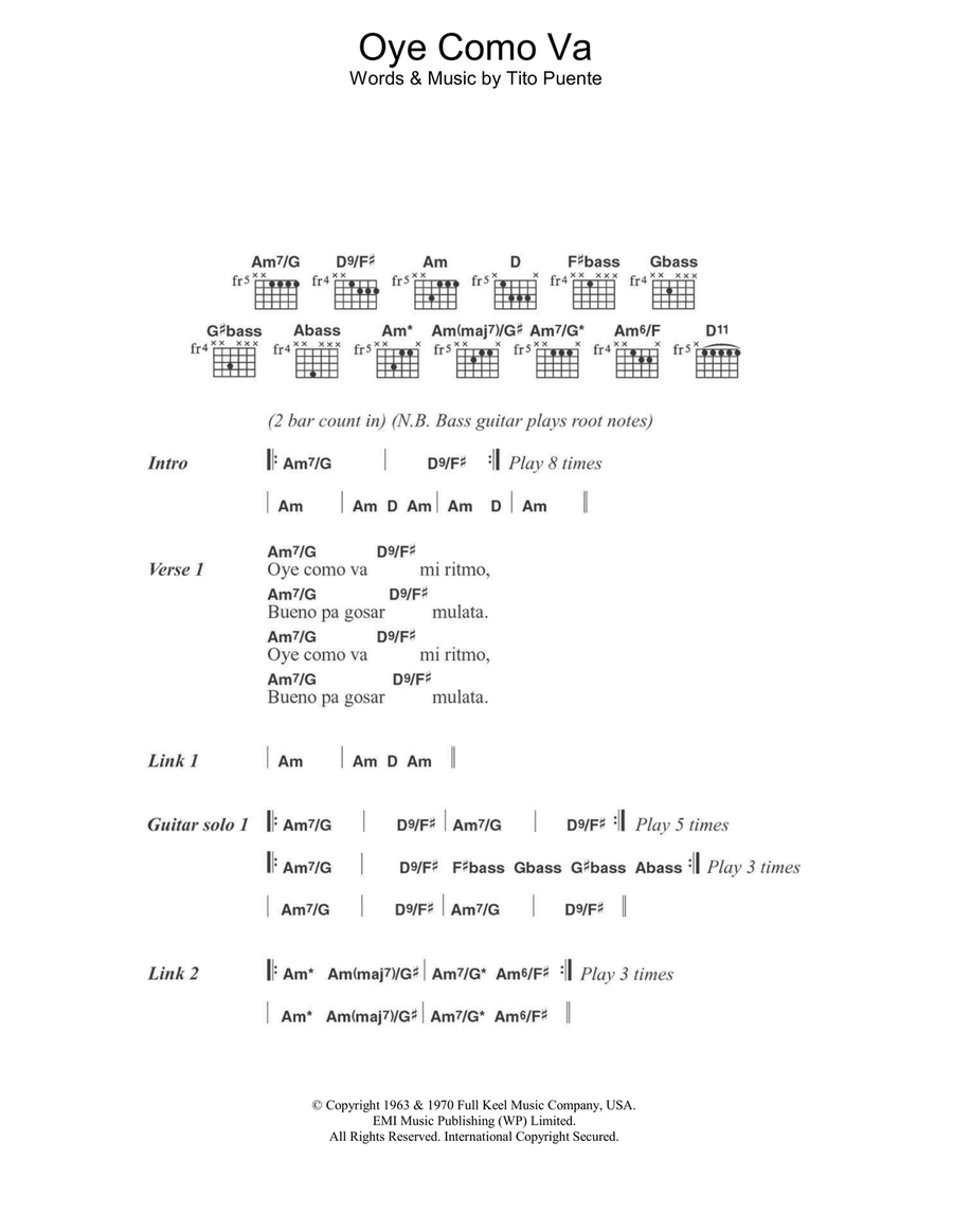 Oye Como Va Easy Guitar scores gallery preview page 1