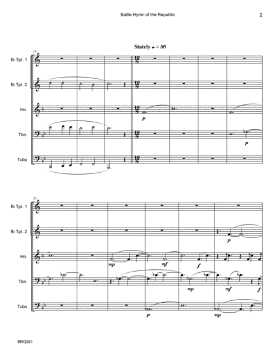 BATTLE HYMN OF THE REPUBLIC for BRASS QUINTET/SEXTET (unaccompanied) Brass Quintet scores gallery preview page 2