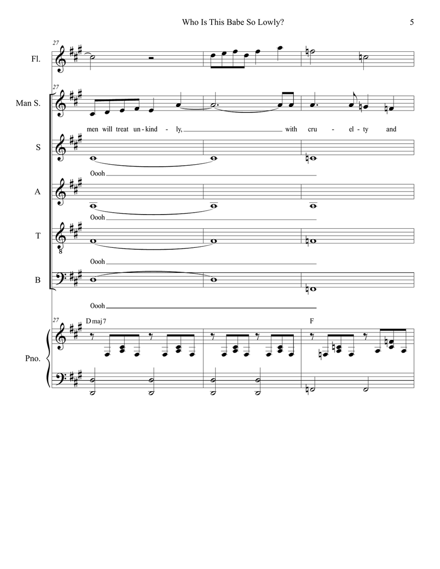 Who Is This Babe So Lowly? (Solo and SATB) 4-Part scores gallery preview page 5