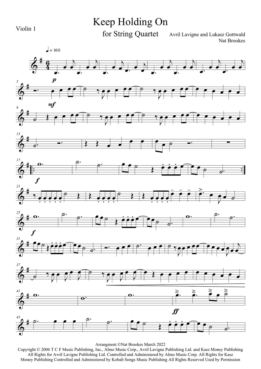 Keep Holding On String Quartet scores gallery preview page 2