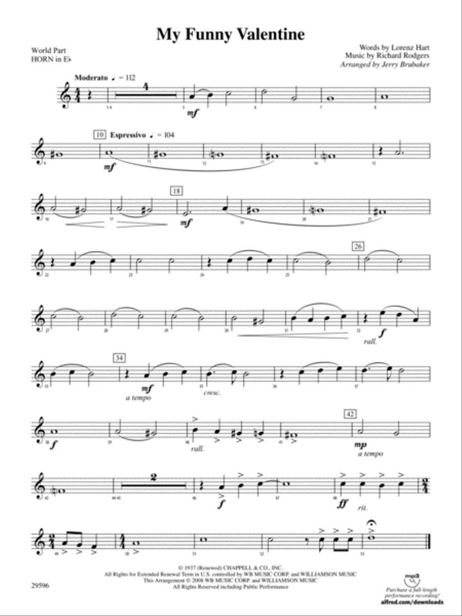 My Funny Valentine: (World Part) 1st Horn in E-flat Concert Band scores gallery preview page 1
