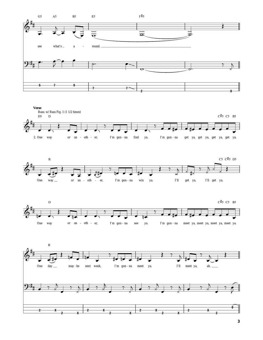 One Way Or Another Bass Guitar Tablature scores gallery preview page 3