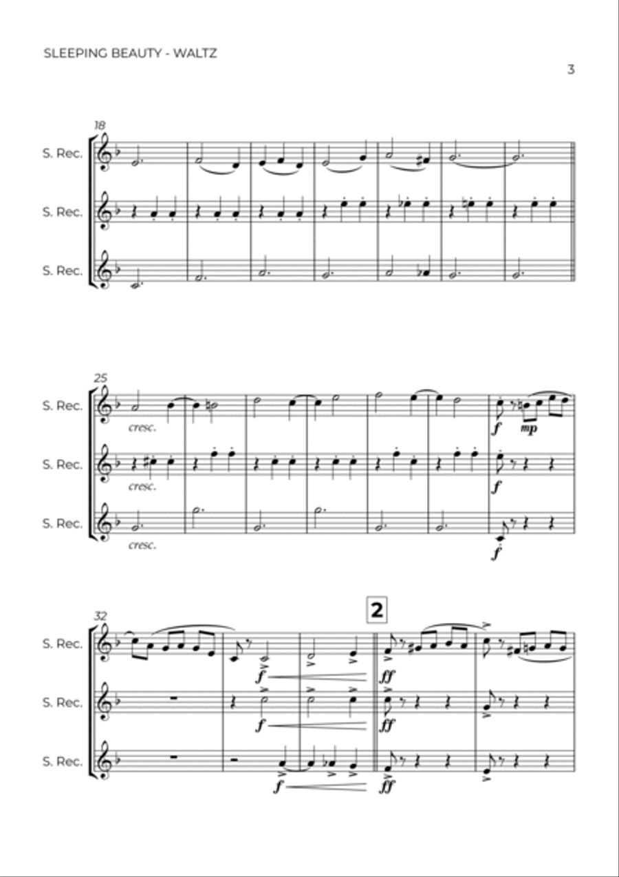 SLEEPING BEATY WALTZ - TCHAIKOVSKY – SOPRANO RECORDER TRIO Soprano Recorder scores gallery preview page 3