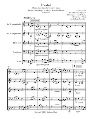 Thaxted (hymn tune based on excerpt from "Jupiter" from The Planets) (Bb) (Brass Quintet - 2 Trp, 1