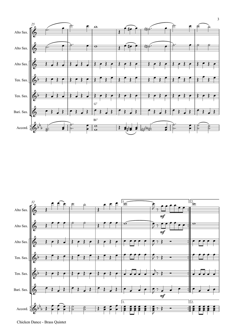 The Chicken Dance Saxophone Quintet scores gallery preview page 3