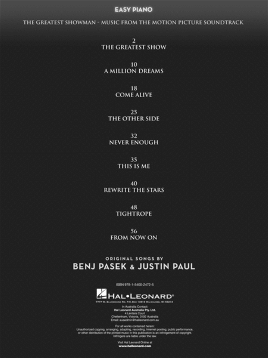 The Greatest Showman Easy Piano scores gallery preview page 2
