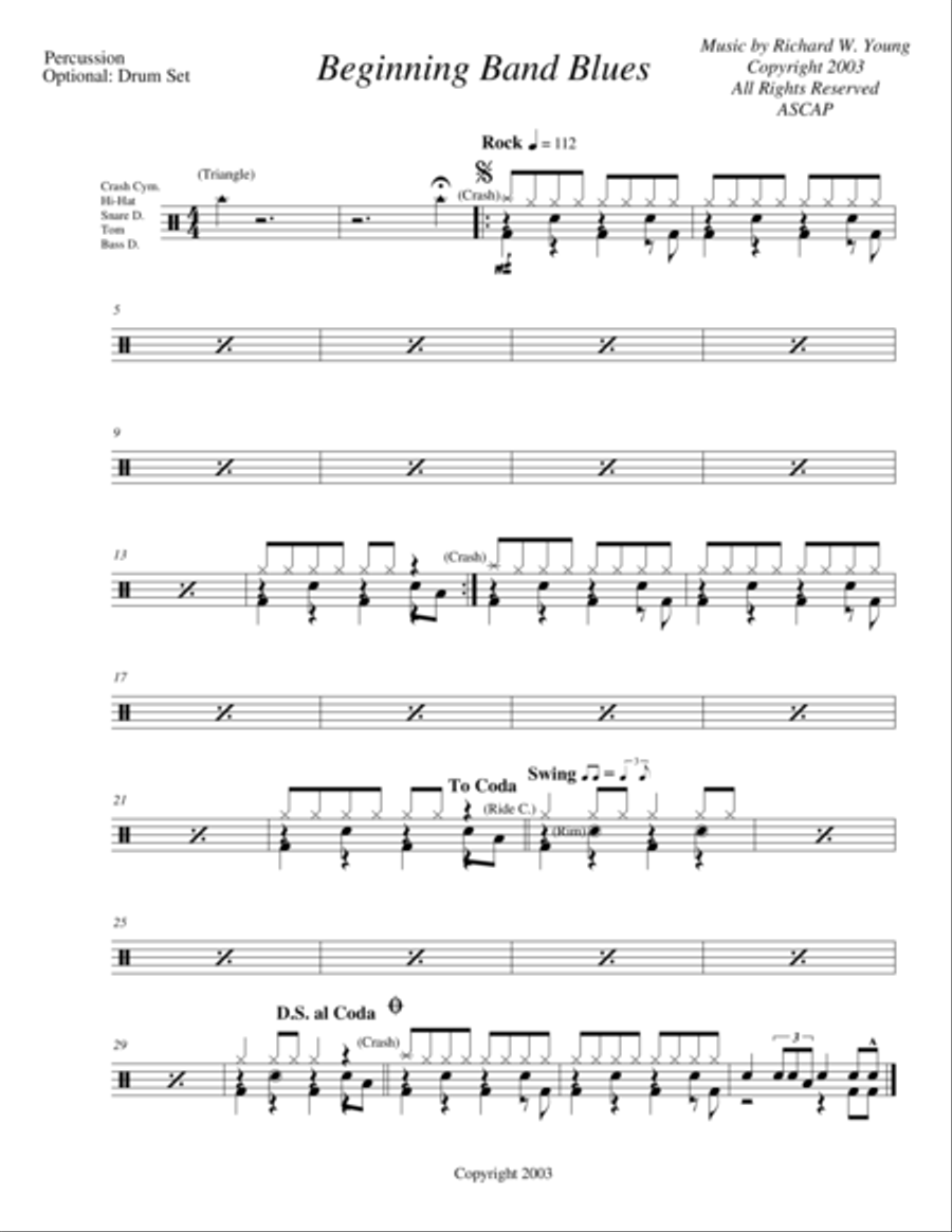 Beginning Band Blues- drums/percussion Concert Band scores gallery preview page 1