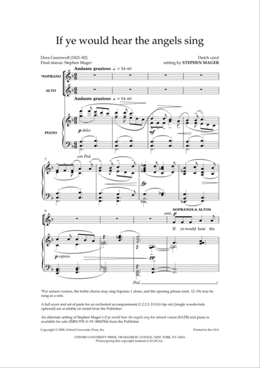 If ye would hear the angels sing SSA scores gallery preview page 2