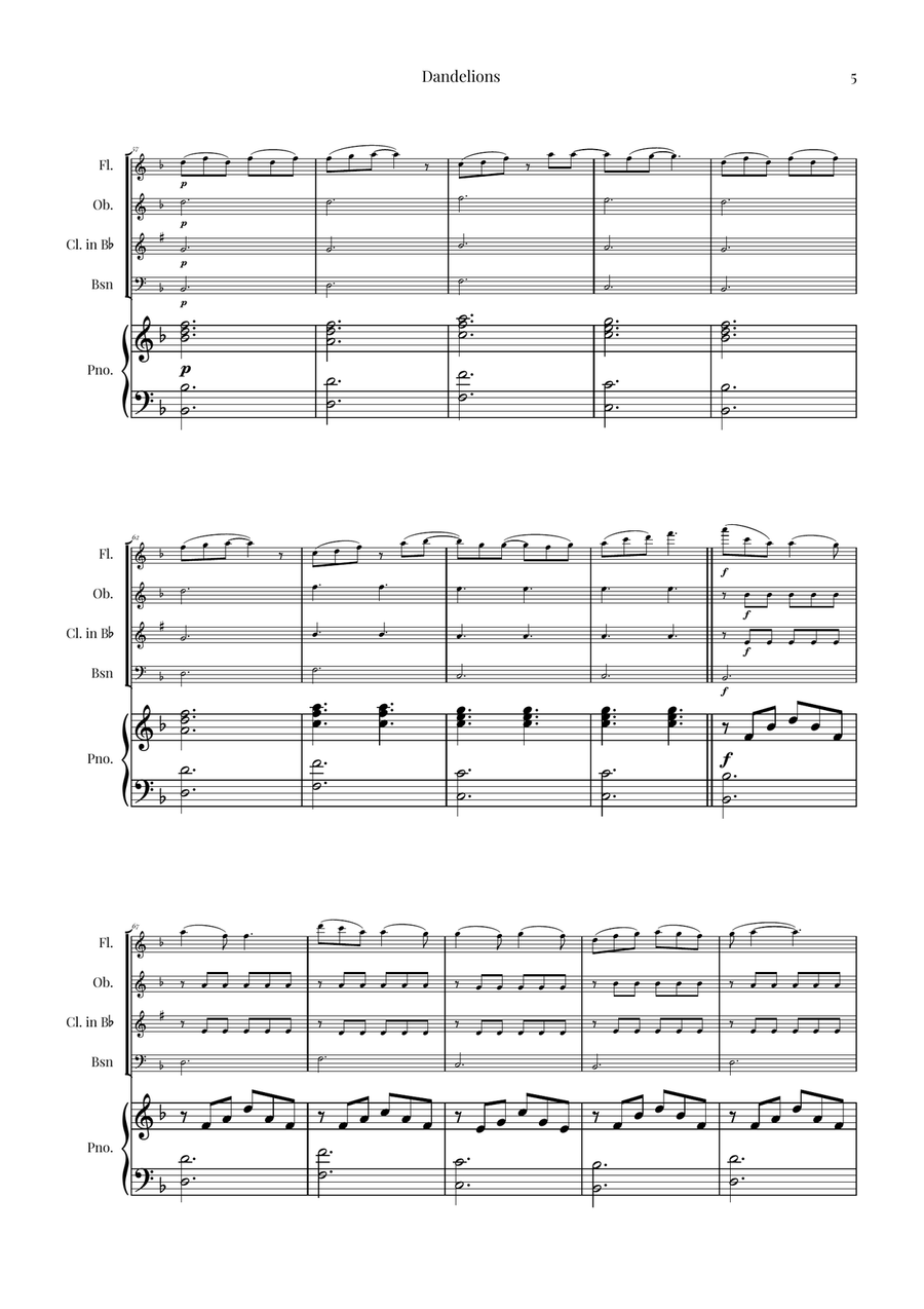 Dandelions Woodwind Quartet scores gallery preview page 5