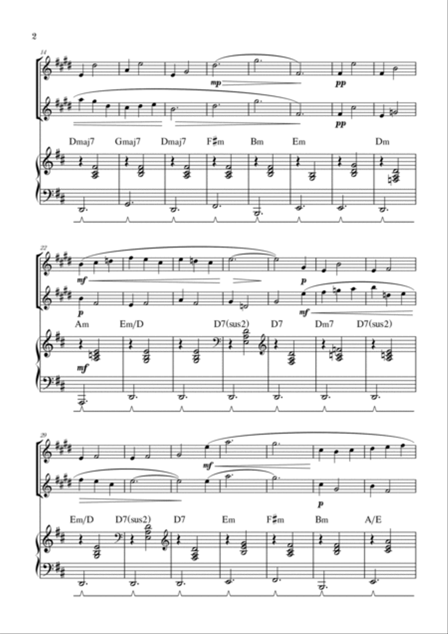 Gymnopédie no 1 | Clarinet in Bb Duet | Original Key | Chords | Piano accompaniment |Easy intermedia Clarinet Duet scores gallery preview page 2
