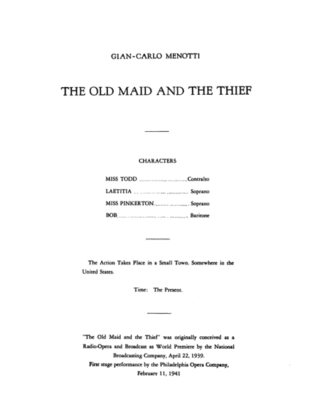 The Old Maid and the Thief by Gian Carlo Menotti Voice - Sheet Music