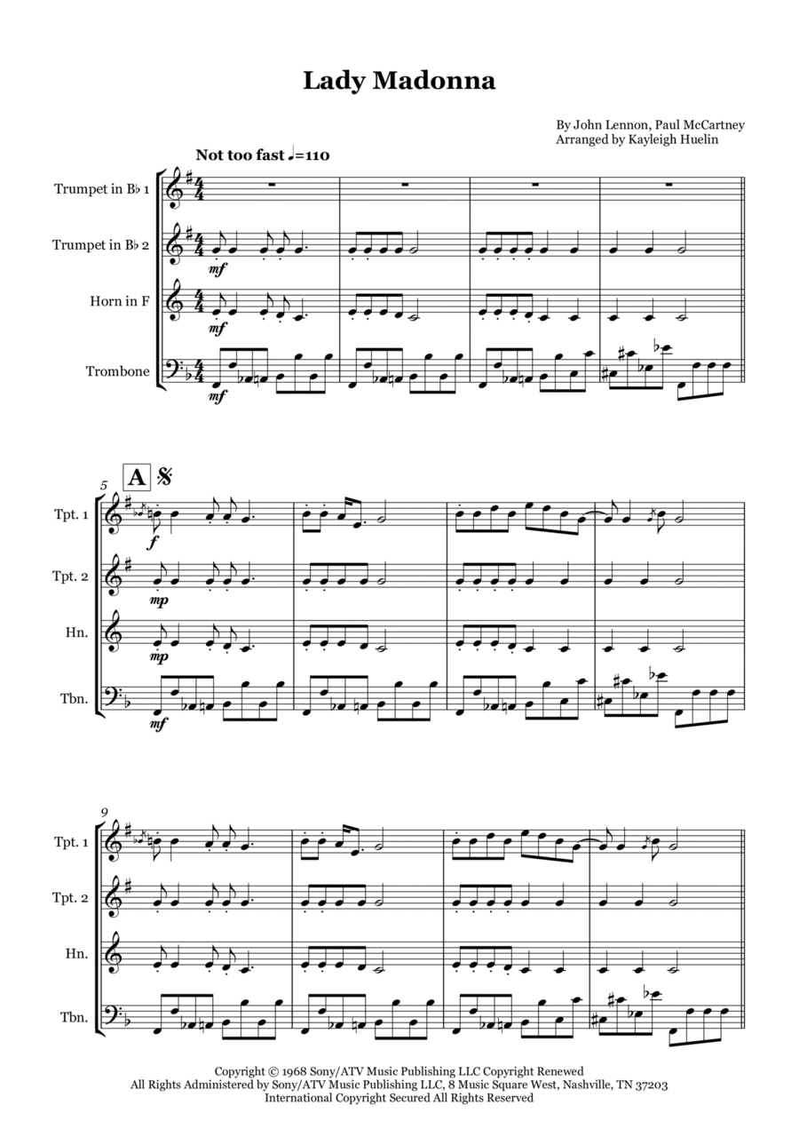 Lady Madonna Brass Quartet scores gallery preview page 1