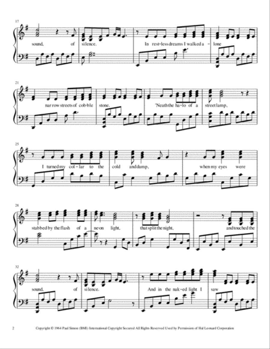 The Sound Of Silence Piano Solo scores gallery preview page 2
