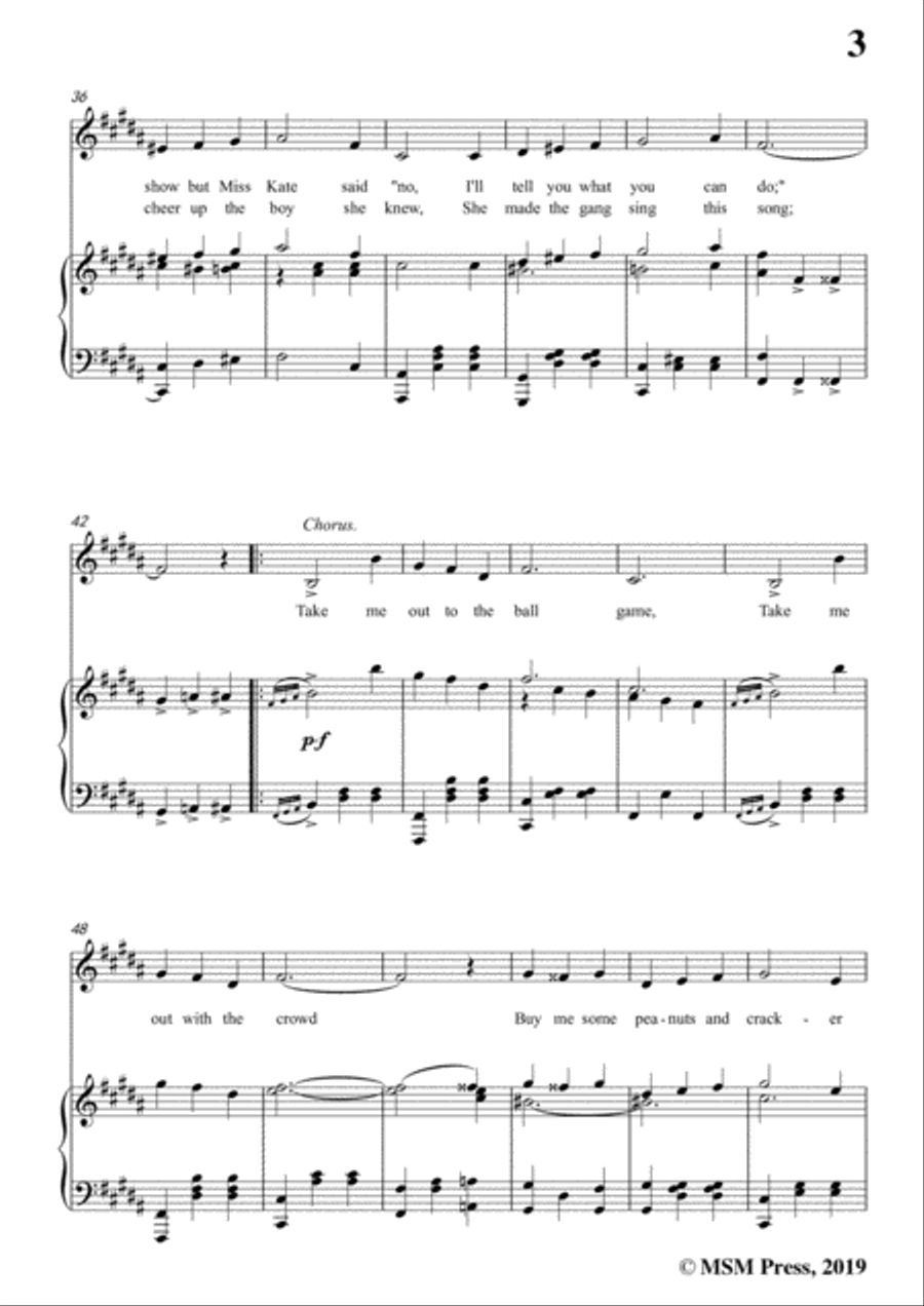 Albert Von Tilzer-Take Me Out To The Ball Game,in B Major,for Voice&Piano Voice scores gallery preview page 5