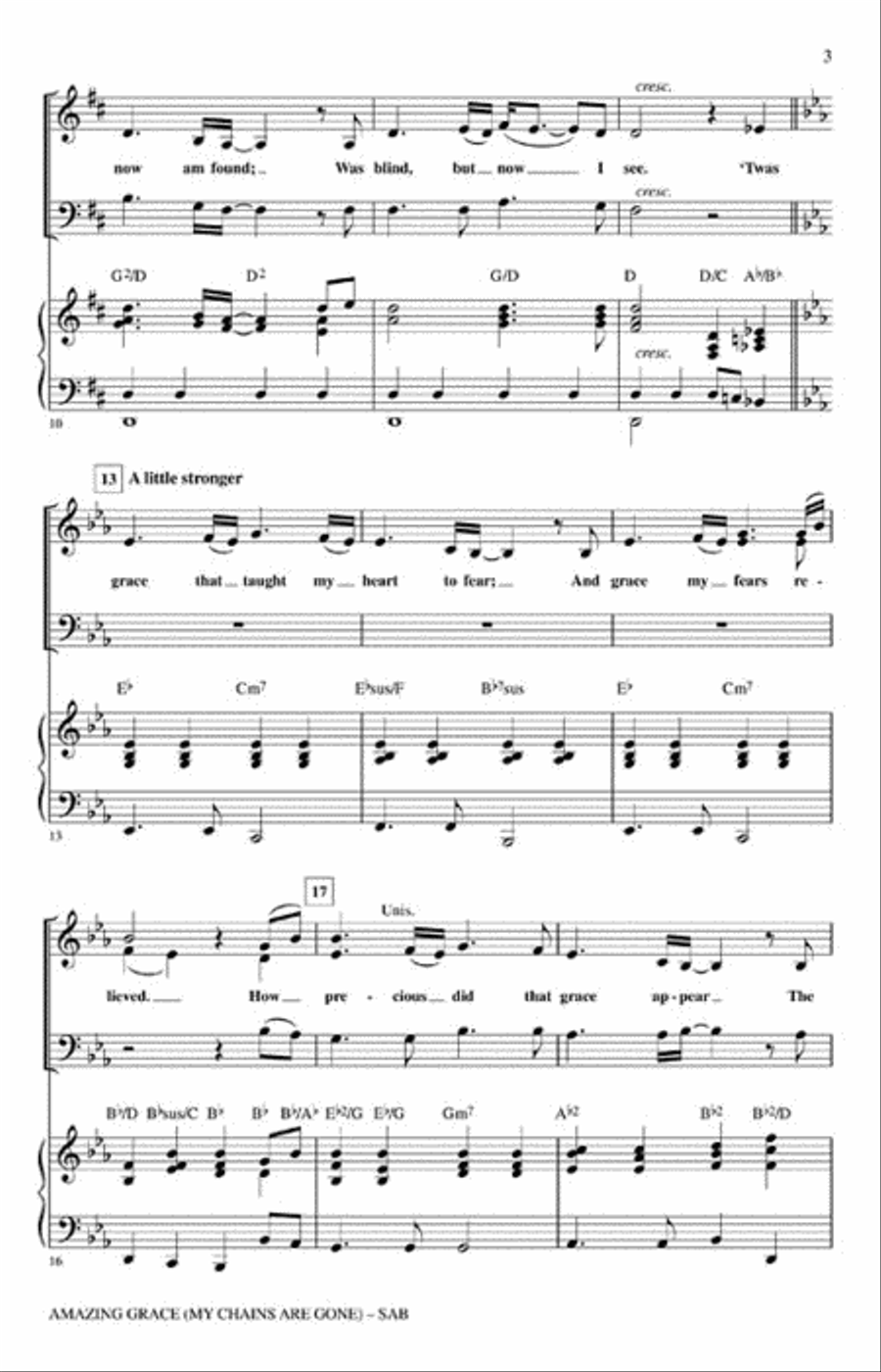 Amazing Grace (My Chains Are Gone) 3-Part scores gallery preview page 3