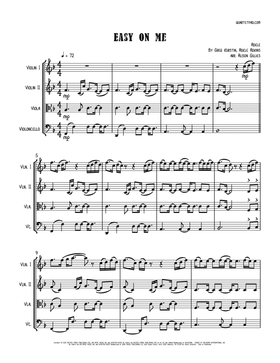 Easy On Me Easy On Me String Quartet scores gallery preview page 1