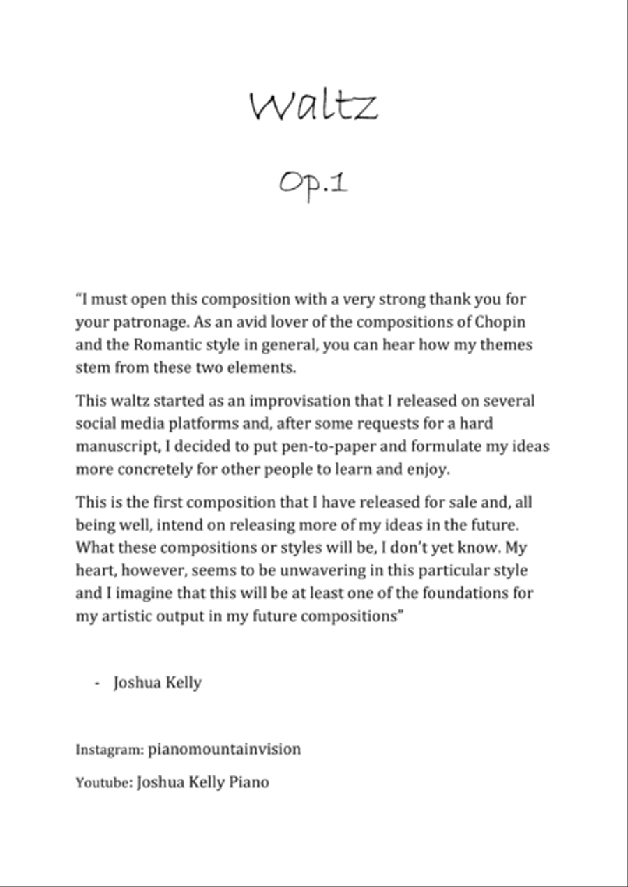 Waltz, Op. 1 Easy Piano scores gallery preview page 1