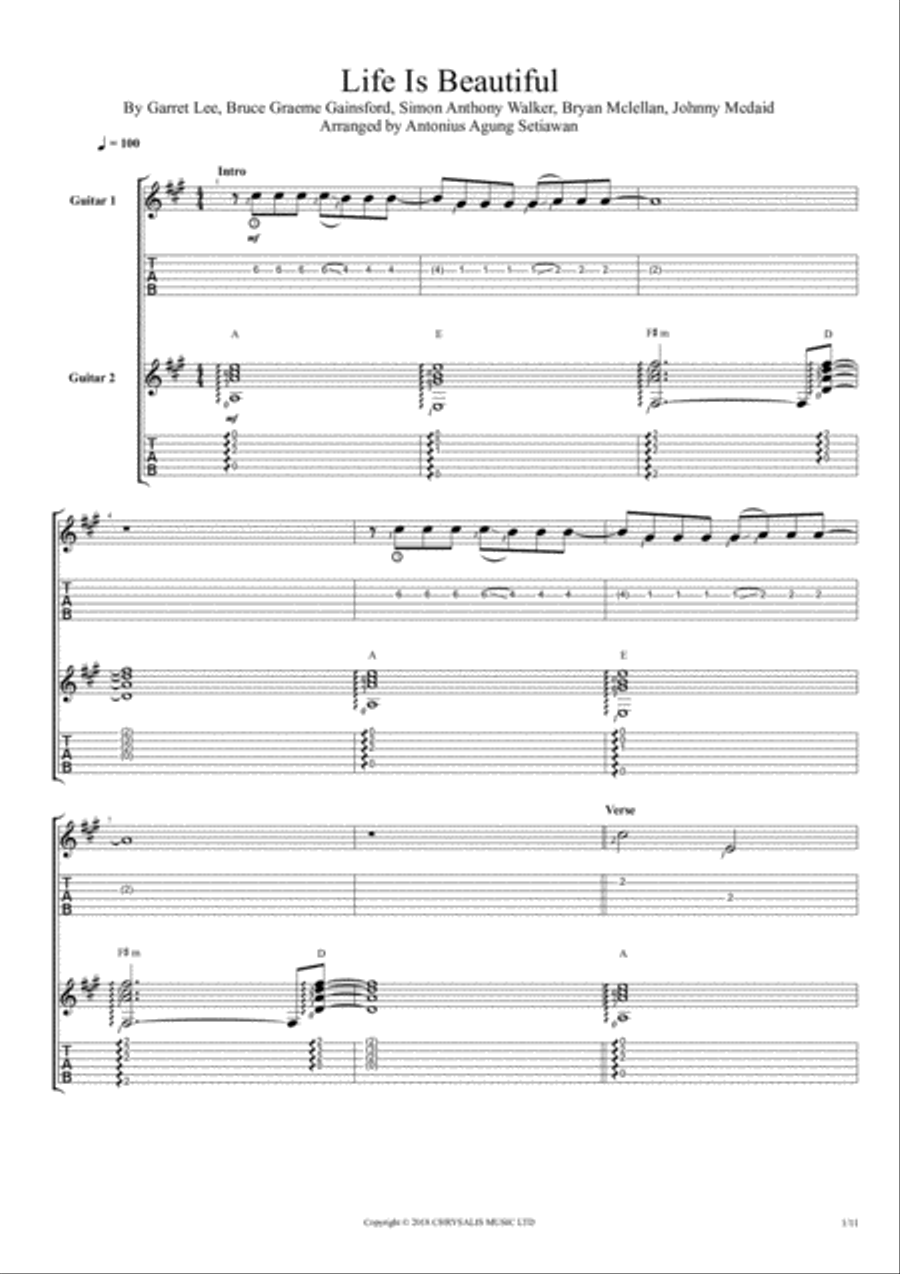 Life Is Beautiful Life Is Beautiful Guitar Tablature scores gallery preview page 1