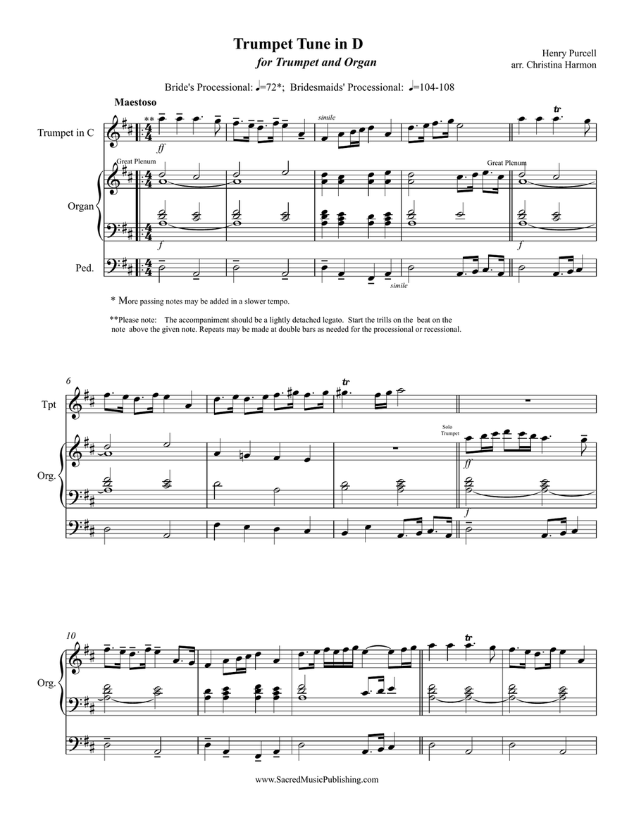 Purcell -Trumpet Tune in D - Trumpet and Organ Purcell -Trumpet Tune in D - Trumpet and Organ Trumpet Duet scores gallery preview page 2