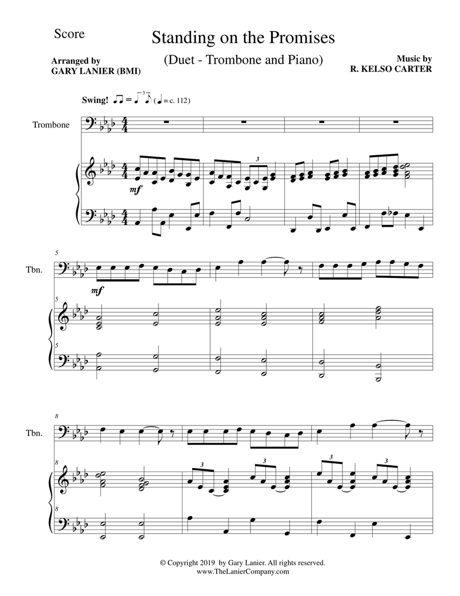 STANDING ON THE PROMISES (Trombone/Piano and Trombone Part) Piano scores gallery preview page 2