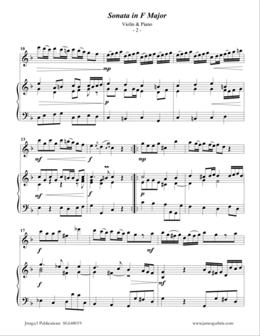 Telemann: Sonata in F Major for Violin & Piano Violin Solo scores gallery preview page 2